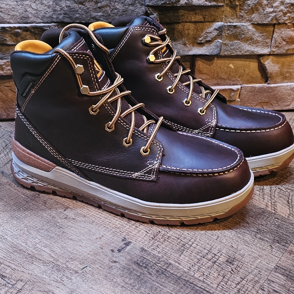 Men's Brown Leather Boots, CATAPILLER Impact, 9.5